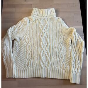 Lands' End 100% Cotton Women's Fisherman Sweater Coastal